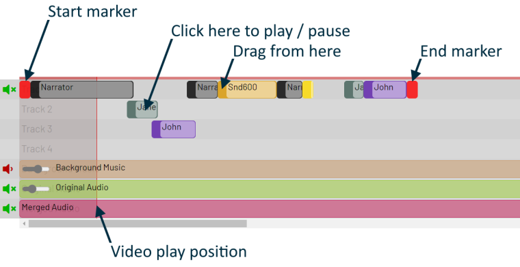 User interface elements to rearrange the audio segments