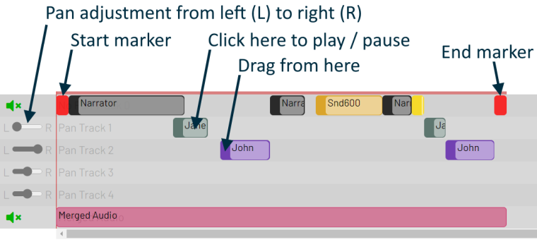 User interface elements to rearrange the audio segments